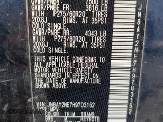 2017 Nissan Armada Platinum with VIN JN8AY2NE7H9703152, listed as a Copart auction lot 46479295 with 172,895 mi miles and Salvage Title. Bid and sale history available at carsss.com. Image 13.