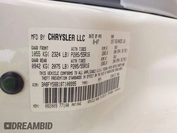 2008 Chrysler PT Cruiser Touring с VIN 3A8FY58B18T108995, выставлен на аукционе IAAI как лот 42478451 с пробегом 101 124 миль миль и . История ставок и продаж доступна на DreamBid. Изображение 9.
