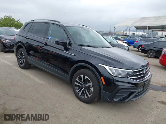 2024 Volkswagen Tiguan S with VIN 3VVRB7AX1RM175360, listed as a IAAI auction lot 42196560 with 5,133 mi miles and . Bid and sale history available at DreamBid. Image 1.