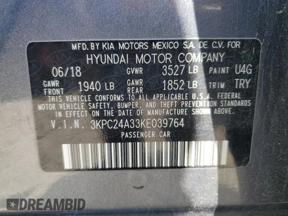 2019 Hyundai Accent SE with VIN 3KPC24A33KE039764, listed as a Copart auction lot 52211185 with 153,078 mi miles and Non Repairable. Bid and sale history available at DreamBid. Image 12.
