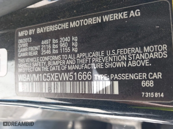 2014 BMW X1 sDrive28i with VIN WBAVM1C5XEVW51666, listed as a IAAI auction lot 42083936 with 176,465 mi miles. Bid and sale history available at carsss.com. Image 9.