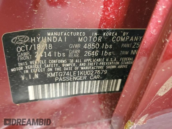 2019 Genesis G70 Advanced with VIN KMTG74LE1KU027679, listed as a Copart auction lot 61266494 with Not Provided miles and Salvage Title. Bid and sale history available at DreamBid. Image 13.