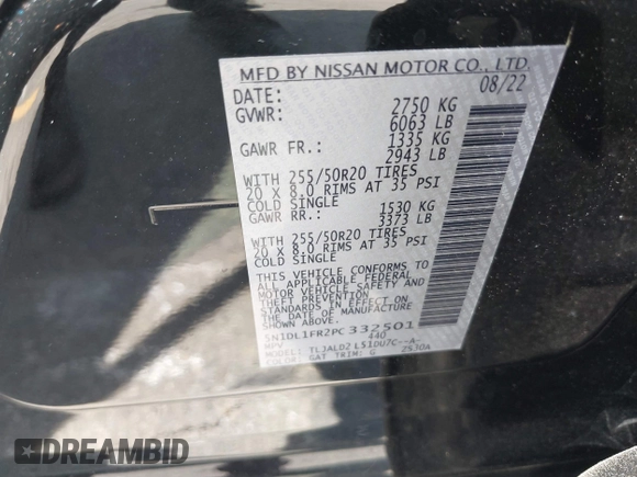 2023 Infiniti QX60 Luxe with VIN 5N1DL1FR2PC332501, listed as a IAAI auction lot 42486078 with 5,842 mi miles and . Bid and sale history available at DreamBid. Image 9.