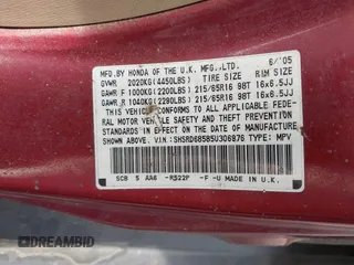 2005 Honda CR-V LX with VIN SHSRD68585U306976, listed as a IAAI auction lot 41999605 with 272,696 mi miles and . Bid and sale history available at carsss.com. Image 9.