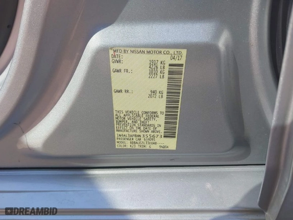 2017 Nissan Altima 2.5 S with VIN 1N4AL3AP8HN355673, listed as a IAAI auction lot 41834602 with 153851 miles. Bid and sale history available at carsss.com. Image 9.