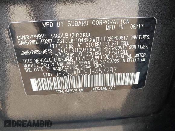 2018 Subaru Forester z VIN JF2SJABC9JH457297, wystawiony jako IAAI lot #42052293 z przebiegiem 94 058 mil mil oraz . Historia ofert i sprzedaży dostępna na DreamBid. Obrazek 9.