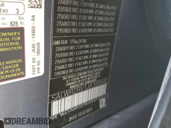 2018 Land Rover Range Rover Sport HSE with VIN SALWR2RV1JA189840, listed as a Copart auction lot 42439975 with 64,860 mi miles and Salvage title. Bid and sale history available at DreamBid. Image 16.