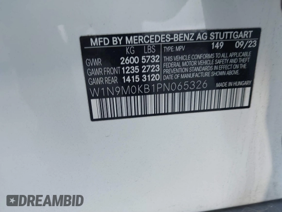 2023 Mercedes-Benz EQB 300 z VIN W1N9M0KB1PN065326, wystawiony jako IAAI lot #41074399 z przebiegiem 11 421 mil mil oraz . Historia ofert i sprzedaży dostępna na DreamBid. Obrazek 8.