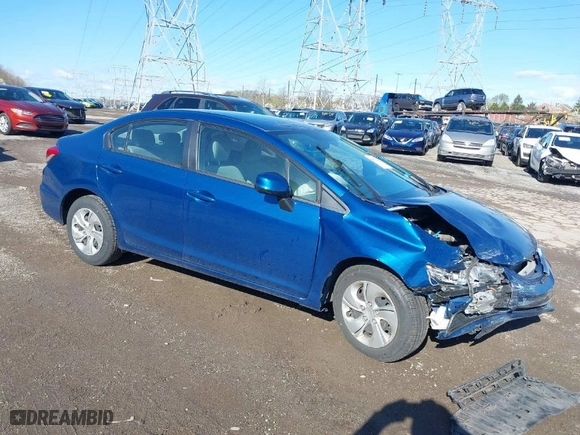 2013 Honda Civic Sdn LX with VIN 2HGFB2F52DH598307, listed as a IAAI auction lot 41971551 with 61,362 mi miles. Bid and sale history available at carsss.com. Image 1.
