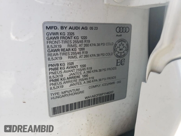 2023 Audi Q3 Premium z VIN WA1AECF35P1146207, wystawiony jako Copart lot #44538695 z przebiegiem 33 990 mil mil oraz Szkoda całkowita • Salvage title. Historia ofert i sprzedaży dostępna na DreamBid. Obrazek 13.