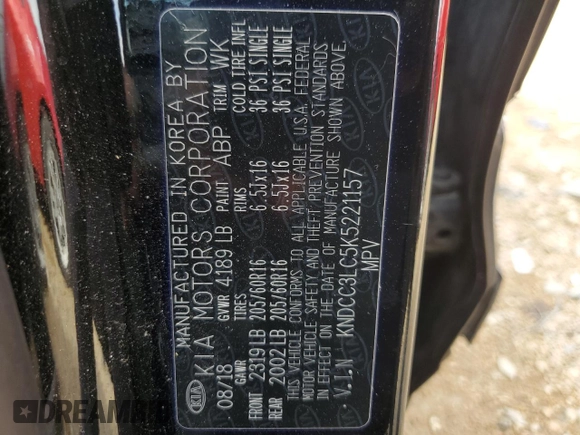 2019 Kia Niro EX with VIN KNDCC3LC5K5221157, listed as a Copart auction lot 63677343 with 128,393 mi miles and Salvage Title. Bid and sale history available at carsss.com. Image 14.