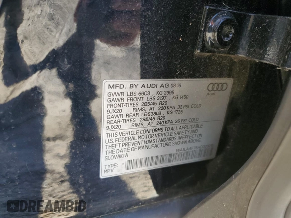 2017 Audi Q7 Premium Plus with VIN WA1LAAF75HD026015, listed as a Copart auction lot 58041095 with 127,076 mi miles and Salvage title. Bid and sale history available at DreamBid. Image 13.