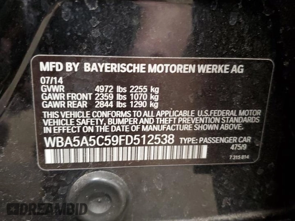 2015 BMW 5 Series 528i z VIN WBA5A5C59FD512538, wystawiony jako Copart lot #53160655 z przebiegiem 122 980 mil mil oraz Czysty tytuł • Clean title. Historia ofert i sprzedaży dostępna na DreamBid. Obrazek 12.