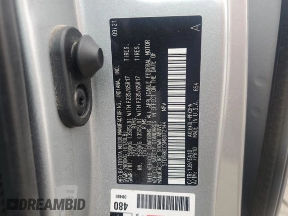 2021 Toyota Sienna XLE with VIN 5TDYRKEC5MS072144, listed as a Copart auction lot 51574645 with 41,137 mi miles and Salvage Title. Bid and sale history available at DreamBid. Image 13.