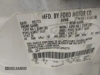 2013 Ford Explorer z VIN 1FM5K8B87DGC26272, wystawiony jako IAAI lot #42596037 z przebiegiem 172 000 mil mil oraz . Historia ofert i sprzedaży dostępna na DreamBid. Obrazek 9.