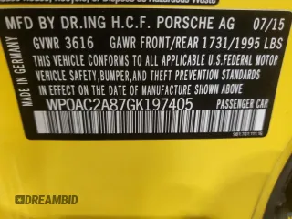2016 Porsche Cayman GT4 с VIN WP0AC2A87GK197405, выставлен на аукционе Copart как лот 56821184 с пробегом 23 252 миль миль и Чистый • Clean title. История ставок и продаж доступна на DreamBid. Изображение 15.