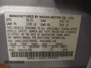 2005 Nissan Altima 2.5 S with VIN 1N4AL11D35C394401, listed as a IAAI auction lot 42103716 with 211,767 mi miles. Bid and sale history available at carsss.com. Image 9.