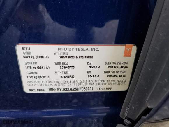 2017 Tesla Model X 90D with VIN 5YJXCDE25HF060201, listed as a Copart auction lot 45731893 with 72662 miles. Bid and sale history available at carsss.com. Image 12.