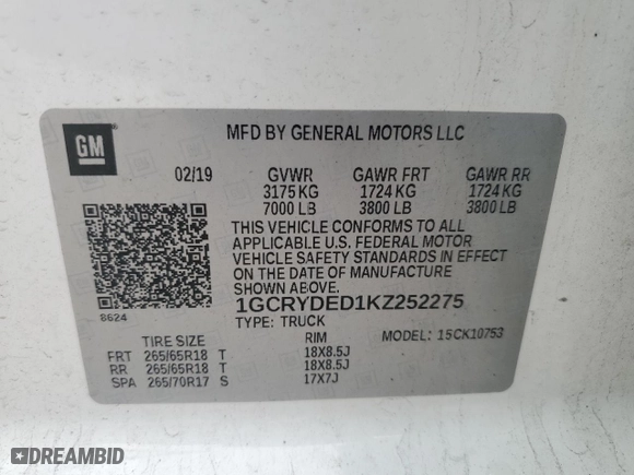 2019 Chevrolet Silverado 1500 LT with VIN 1GCRYDED1KZ252275, listed as a Copart auction lot 52880545 with 88,818 mi miles and Salvage Title. Bid and sale history available at carsss.com. Image 14.