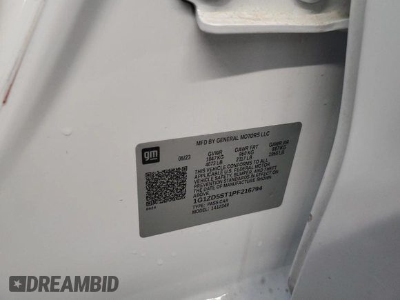 2023 Chevrolet Malibu LT with VIN 1G1ZD5ST1PF216794, listed as a Copart auction lot 54313265 with 45,315 mi miles and Clean Title. Bid and sale history available at DreamBid. Image 12.