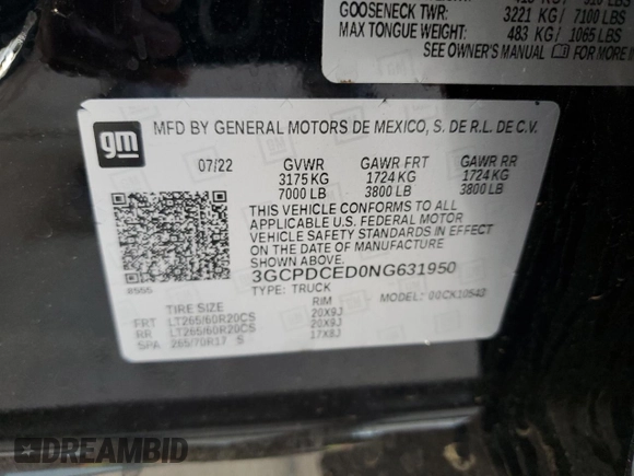 2022 Chevrolet Silverado 1500 Custom Trail Boss with VIN 3GCPDCED0NG631950, listed as a Copart auction lot 64843644 with 49,229 mi miles and Salvage Title. Bid and sale history available at DreamBid. Image 13.
