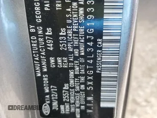2018 Kia Optima LX with VIN 5XXGT4L34JG193319, listed as a Copart auction lot 47894445 with 122,077 mi miles and Salvage Title. Bid and sale history available at carsss.com. Image 14.