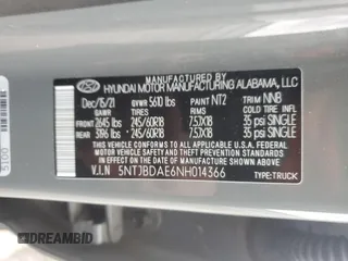 2022 Hyundai Santa Cruz SEL with VIN 5NTJBDAE6NH014366, listed as a Copart auction lot 41673205 with 39,730 mi miles and Salvage Title. Bid and sale history available at carsss.com. Image 12.