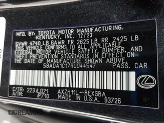 2024 Lexus ES 300h with VIN 58ADA1C17RU044547, listed as a Copart auction lot 58408345 with 39,568 mi miles and Salvage title. Bid and sale history available at DreamBid. Image 12.