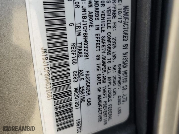 2017 Nissan Rogue Sport SV with VIN JN1BJ1CP8HW032081, listed as a Copart auction lot 53819105 with 80,707 mi miles and Salvage Title. Bid and sale history available at carsss.com. Image 13.