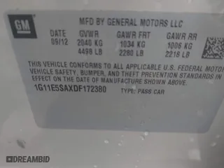 2013 Chevrolet Malibu LT with VIN 1G11E5SAXDF172380, listed as a IAAI auction lot 41535891 with 174,624 mi miles. Bid and sale history available at carsss.com. Image 9.