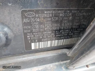 2005 Hyundai Santa Fe GLS with VIN KM8SC73E05U865692, listed as a IAAI auction lot 41914424 with 277,541 mi miles. Bid and sale history available at carsss.com. Image 9.