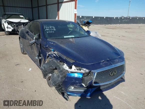 2020 Infiniti Q60 Luxe with VIN JN1EV7EK0LM341134, listed as a IAAI auction lot 41635945 with 37,476 mi miles and . Bid and sale history available at carsss.com. Image 1.