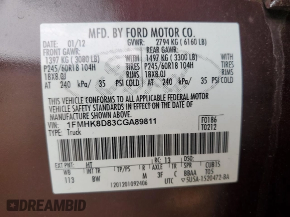 2012 Ford Explorer XLT с VIN 1FMHK8D83CGA89811, выставлен на аукционе Copart как лот 64611545 с пробегом 205 232 миль миль и Списание • Salvage title. История ставок и продаж доступна на DreamBid. Изображение 13.