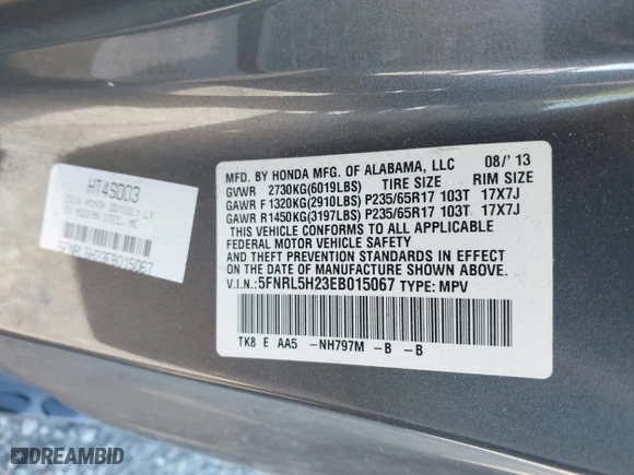 2014 Honda Odyssey LX with VIN 5FNRL5H23EB015067, listed as a IAAI auction lot 41760301 with 167,389 mi miles. Bid and sale history available at carsss.com. Image 9.