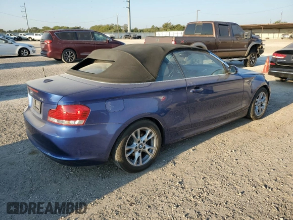 2008 BMW 1 Series 128i with VIN WBAUN13528VH80212, listed as a Copart auction lot 74763044 with 67,918 mi miles and Salvage Title. Bid and sale history available at carsss.com. Image 3.
