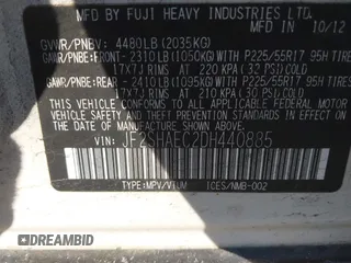 2013 Subaru Forester X Limited с VIN JF2SHAEC2DH440885, выставлен на аукционе IAAI как лот 41714137 с пробегом 208 045 миль миль и . История ставок и продаж доступна на DreamBid. Изображение 9.