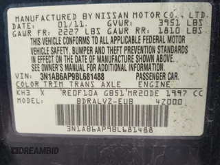 2011 Nissan Sentra 2.0 with VIN 3N1AB6AP9BL681488, listed as a IAAI auction lot 42825850 with 441,410 mi miles and . Bid and sale history available at DreamBid. Image 9.