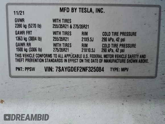 2022 Tesla Model Y Performance with VIN 7SAYGDEF2NF325084, listed as a Copart auction lot 44814525 with Not Provided miles and Salvage Title. Bid and sale history available at DreamBid. Image 16.