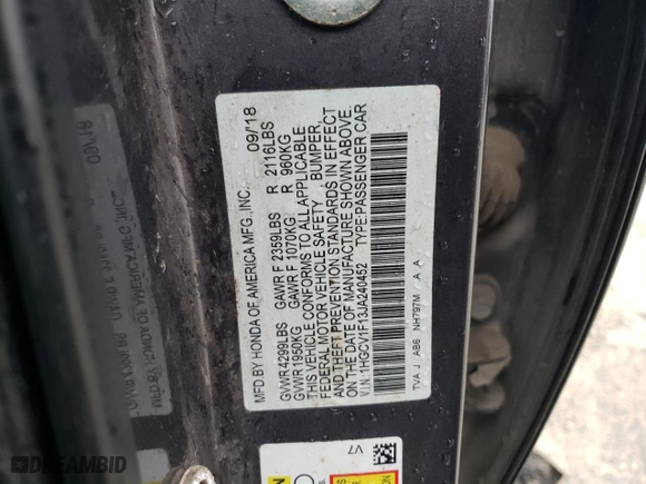 2018 Honda Accord Sedan LX 1.5T with VIN 1HGCV1F13JA240452, listed as a Copart auction lot 41778845 with 150,997 mi miles and Salvage Title. Bid and sale history available at carsss.com. Image 14.