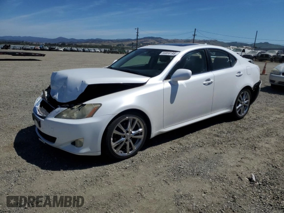 2007 Lexus IS 250 z VIN JTHBK262575044420, wystawiony jako Copart lot #55859195 z przebiegiem 155 623 mil mil oraz Szkoda całkowita • Salvage title. Historia ofert i sprzedaży dostępna na DreamBid. Obrazek 1.