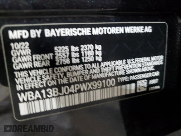 2023 BMW 5 Series 530i xDrive with VIN WBA13BJ04PWX99100, listed as a Copart auction lot 85678004 with 28,668 mi miles and Salvage Title. Bid and sale history available at DreamBid. Image 13.