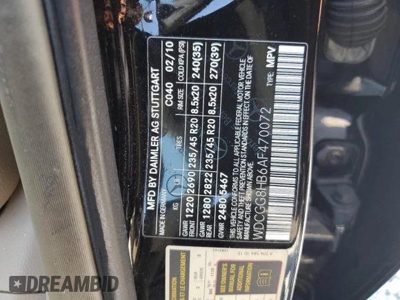 2010 Mercedes-Benz GLK 350 with VIN WDCGG8HB6AF470072, listed as a Copart auction lot 69049434 with 167,581 mi miles and Salvage Title. Bid and sale history available at DreamBid. Image 13.