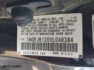 1997 Honda Civic DX with VIN 1HGEJ6120VL048384, listed as a IAAI auction lot 41866628 with 286,599 mi miles. Bid and sale history available at carsss.com. Image 9.