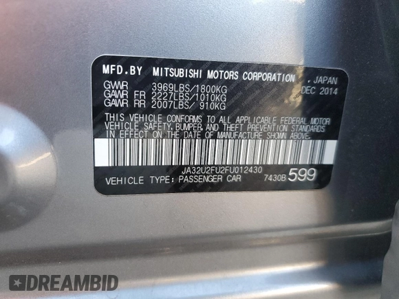 2015 Mitsubishi Lancer ES with VIN JA32U2FU2FU012430, listed as a Copart auction lot 76237754 with 51,508 mi miles and Salvage Title. Bid and sale history available at DreamBid. Image 12.