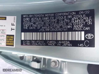 2022 Toyota Prius LE with VIN JTDL9MFUXN3040161, listed as a IAAI auction lot 41634231 with 8,437 mi miles. Bid and sale history available at carsss.com. Image 9.