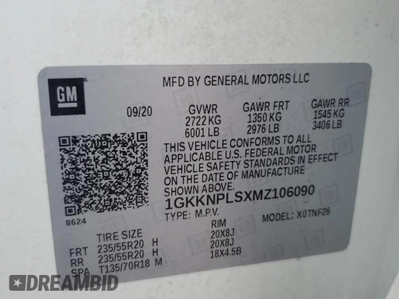 2021 GMC Acadia Denali with VIN 1GKKNPLSXMZ106090, listed as a Copart auction lot 58580425 with 155,111 mi miles and Salvage title. Bid and sale history available at DreamBid. Image 12.