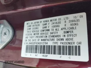 2010 Acura TSX with VIN JH4CU2F63AC012764, listed as a IAAI auction lot 42606948 with 241,310 mi miles and . Bid and sale history available at DreamBid. Image 9.