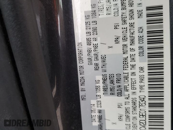 2014 Mazda 5 Grand Touring with VIN JM1CW2DL9E0176340, listed as a Copart auction lot 80590684 with 173,013 mi miles and Salvage title. Bid and sale history available at DreamBid. Image 13.