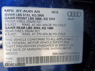 2018 Audi SQ5 Premium Plus with VIN WA1A4AFY2J2204214, listed as a Copart auction lot 62979353 with 0 mi miles. Bid and sale history available at carsss.com. Image 13.