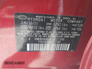 2012 Hyundai Elantra Limited with VIN KMHDH4AE4CU217166, listed as a IAAI auction lot 41754761 with 109,415 mi miles. Bid and sale history available at carsss.com. Image 9.